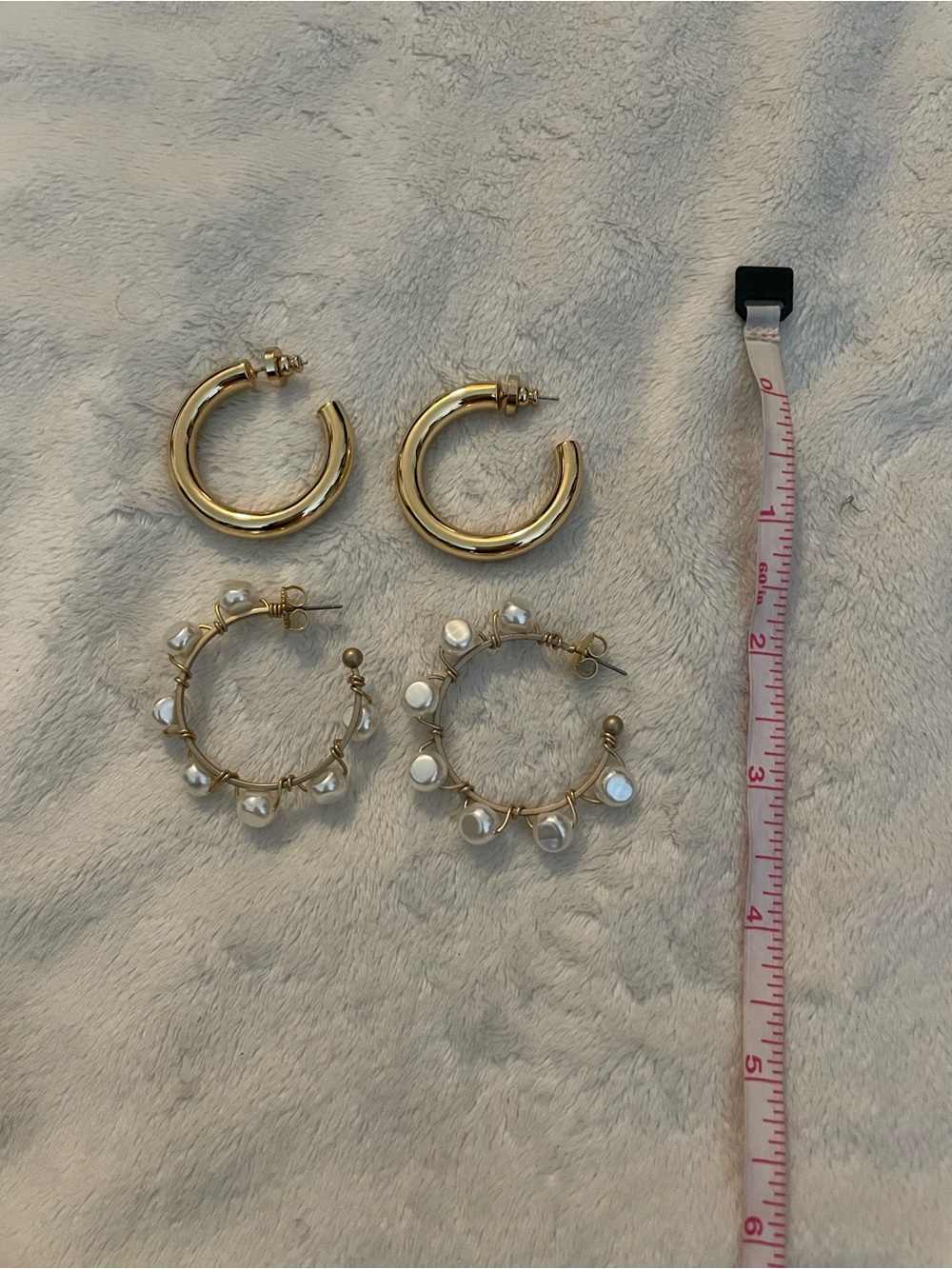 Gold Hoop Earrings Set with Pearl Accents - Women Jewelry